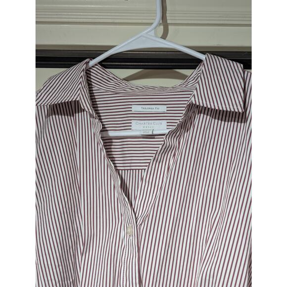 Charter Club Burgundy Stripe Tailored Fit Cotton Blend Button Up Shirt  Sz 20W - Picture 3 of 8